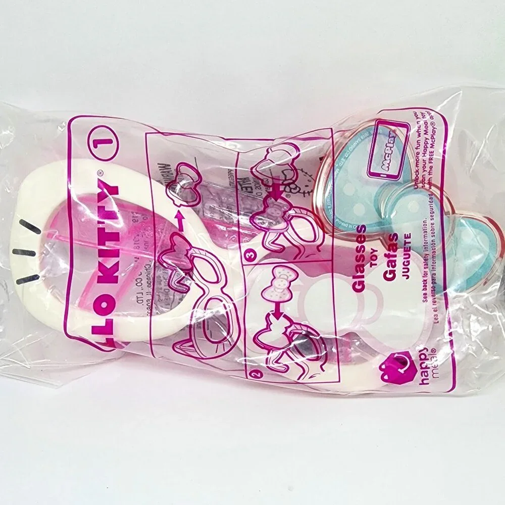 2018 Hello Kitty White Pink Whisker Fashion Glasses #1 Polka Dot Bow McDonald's
